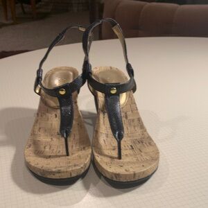 Chaps Black Thong Cork Wedge Sandals - Women